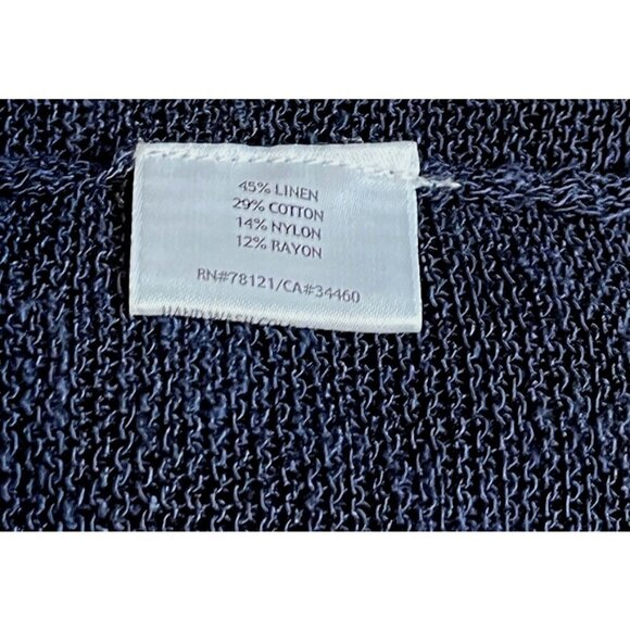Eileen Fisher Navy Blue Linen Cotton blend Open Long Cardigan Sweater - Picture 5 of 7